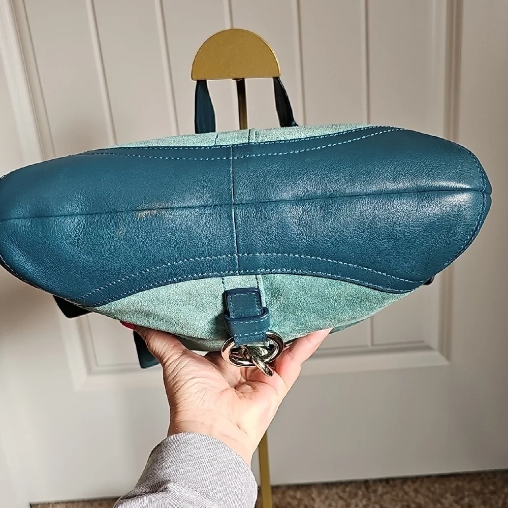 Coach 2006 Hamptons Suede Hobo Bag Teal Blue with Silver Hardware